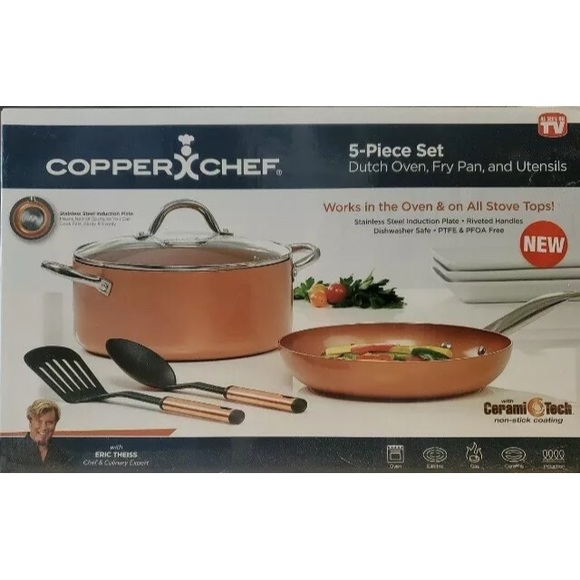 Copper Chef 5 Pc Set Dutch Oven Fry Pan Utensils - Picture 5 of 6